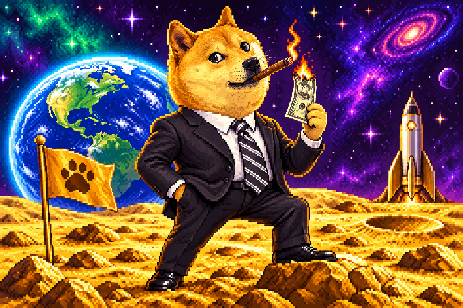 Inuvestor standing on the moon